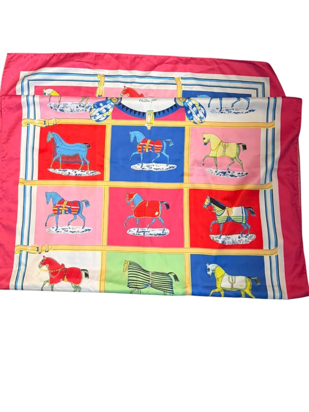 NEW! SILK SCARF Horses Equine Wrap Drape Travel Colorful Blue Red Pink Animal